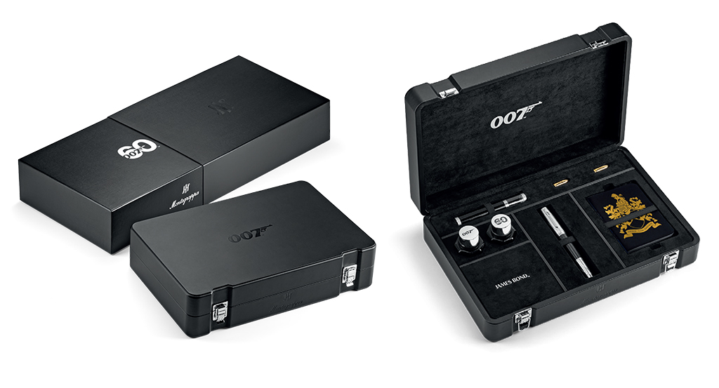 Упаковка Montegrappa 007 Spymaster Duo представляет собой черный чемоданчик