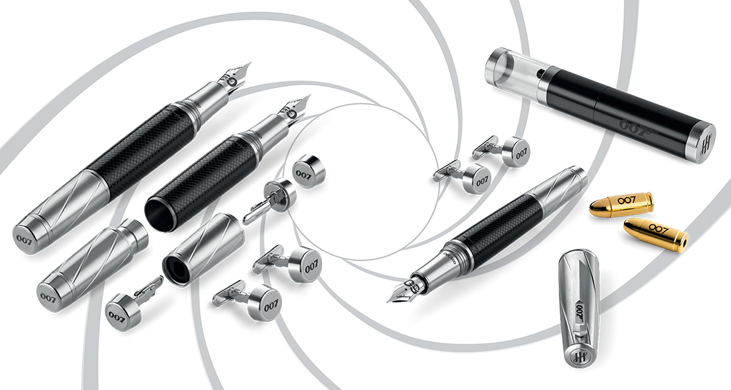 В ручках Montegrappa 007 Spymaster Duo спрятаны запонки, а в комплекте к ним идут чернила в виде пуль с помпой