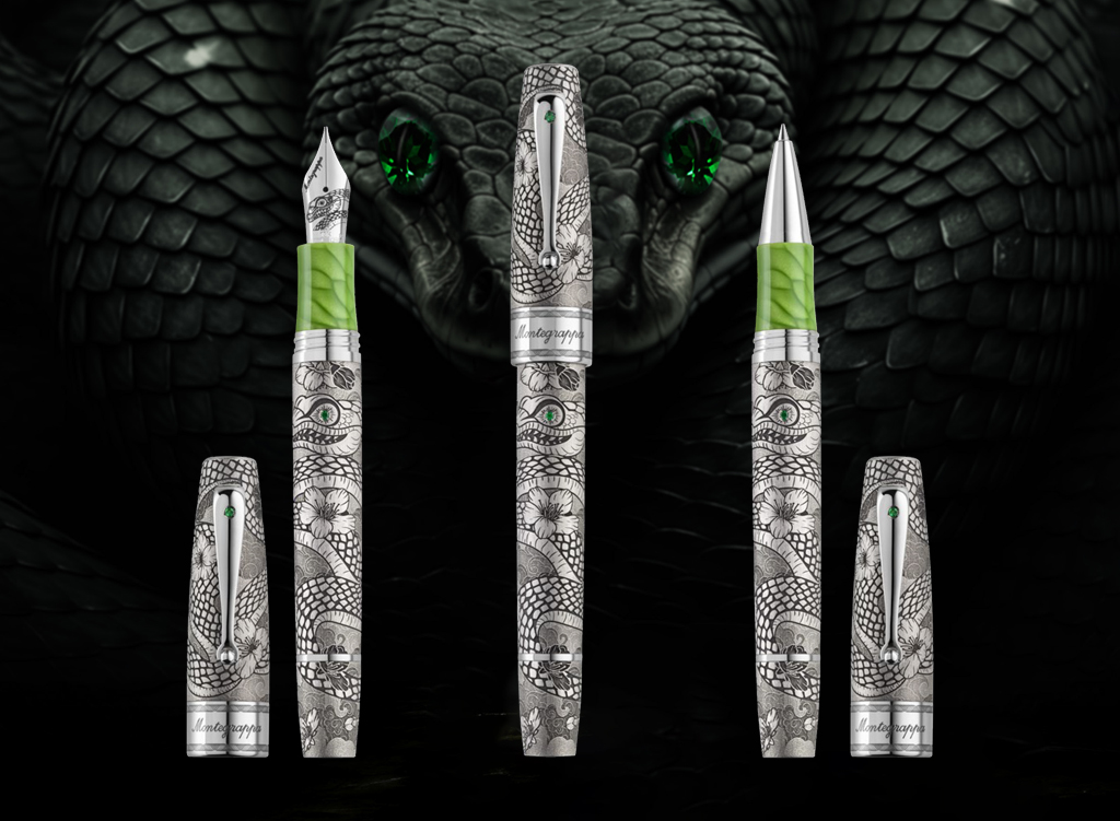 Корпуса перьевой ручки и роллера выполнены из стерлингового серебра, а грип-секции — из биофильной смолы Juma®